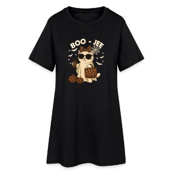 Kokett Leopard Geist Kaffee Buh Katze Halloween - Frauen T-Shirt-Kleid - Schwarz - Vorne
