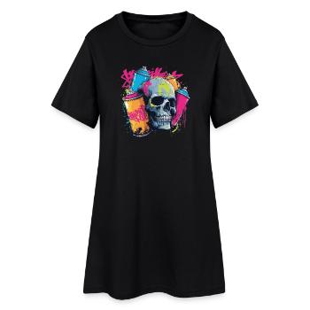 Crâne et graffiti | Design de street art coloré - Robe T-shirt Femme - noir - Devant