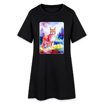 Lynx dans la forêt de montagne (aquarelle) - Robe T-shirt Femme - noir - Devant