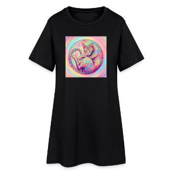Pastell Mosaik Katze  Sanft und kunstvoll - Frauen T-Shirt-Kleid - Schwarz - Vorne