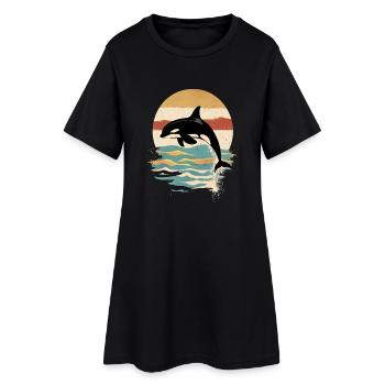 Orque Rétro Coucher de soleil Océan - Robe T-shirt Femme - noir - Devant