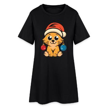 Mignon chat de Noël avec chapeau - Robe T-shirt Femme - noir - Devant