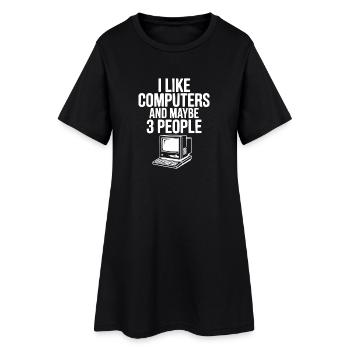 Ich mag Computer und vielleicht 3 Leute - Frauen T-Shirt-Kleid - Schwarz - Vorne