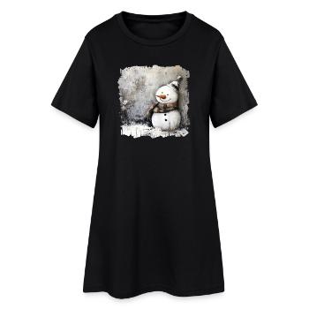 Winterlicher Schneemann mit Schal - Frauen T-Shirt-Kleid - Schwarz - Vorne