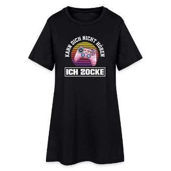 Kann dich nicht hören – ich zocke Controller - Frauen T-Shirt-Kleid - Schwarz - Vorne