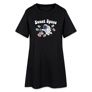 Voyage dans l’espace sucré avec des beignets - Robe T-shirt Femme - noir - Devant