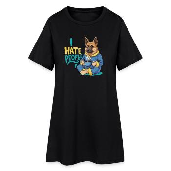 Berger Café Matin Grouch Drôle Chien - Robe T-shirt Femme - noir - Devant