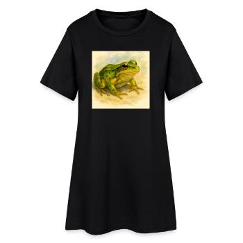 Aquarelle Grenouille Verte - Robe T-shirt Femme - noir - Devant