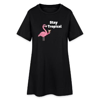Séjour Tropical Motif Flamant Neuf - Robe T-shirt Femme - noir - Devant