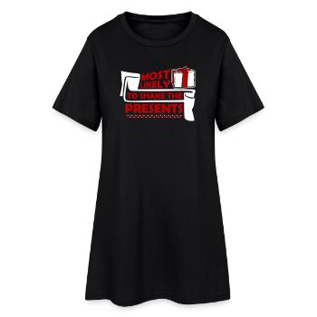 Most Likely to Shake the Presents Christmas Fun - Women’s T-Shirt Dress - black - Front