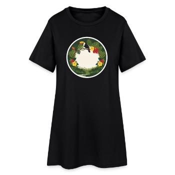 Toucans tropicales et feuillage circulaire - Robe T-shirt Femme - noir - Devant