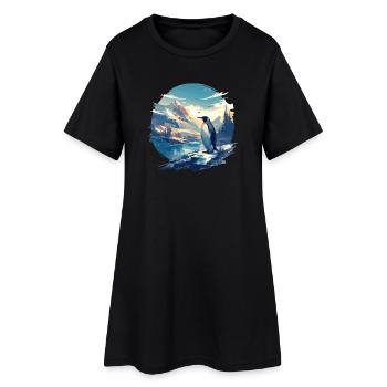 Pinguine Pinguin - Frauen T-Shirt-Kleid - Schwarz - Vorne