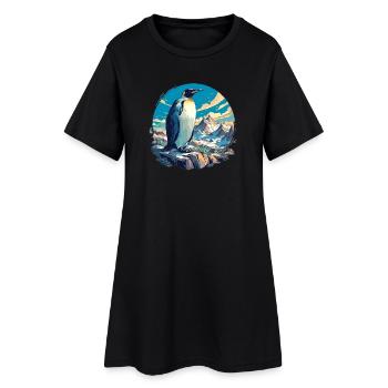 Pinguine Pinguin - Frauen T-Shirt-Kleid - Schwarz - Vorne