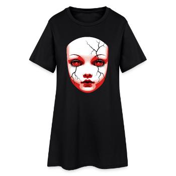 Effrayant Halloween poupée masque Portrait Art - Robe T-shirt Femme - noir - Devant