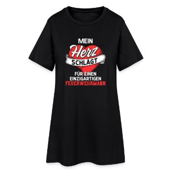 Herz schlägt für einen Feuerwehrmann - Frauen T-Shirt-Kleid - Schwarz - Vorne