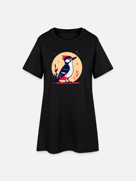 Buntspecht mit roter Haube - Frauen T-Shirt-Kleid - Schwarz