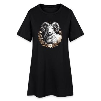 Widder Sternzeichen Mit Blumen Und Sternen - Frauen T-Shirt-Kleid - Schwarz - Vorne