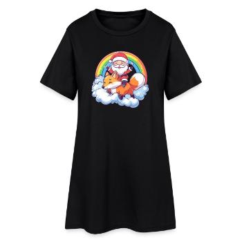 Fuchs Weihnachtsmann Weihnachten - Frauen T-Shirt-Kleid - Schwarz - Vorne