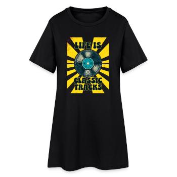 LIFE IS CLASSIC TRACKS Vinyle Rétro 70s - Robe T-shirt Femme - noir - Devant