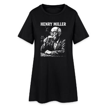 Henry Miller trinkt Bier in einem Pub - Frauen T-Shirt-Kleid - Schwarz - Vorne