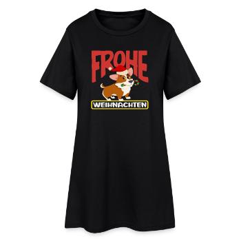 Frohe Weihnachten Corgi mit Nikolausmütze - Frauen T-Shirt-Kleid - Schwarz - Vorne