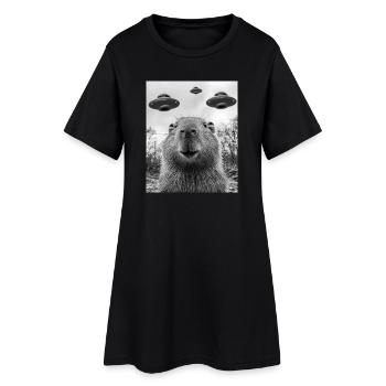 Selfie de capybara avec OVNI - Robe T-shirt Femme - noir - Devant