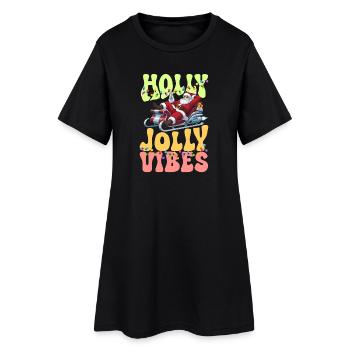 Santa Sleigh Holy Jolly Vibes - Frauen T-Shirt-Kleid - Schwarz - Vorne