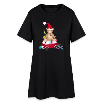 Ours en peluche avec chapeau de père Noël sur voiture jouet - Robe T-shirt Femme - noir - Devant