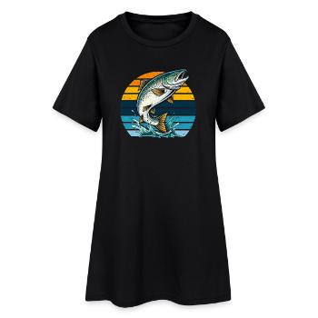 Pêche au saumon Pêche Pêcheur Rétro Vintage Nature - Robe T-shirt Femme - noir - Devant