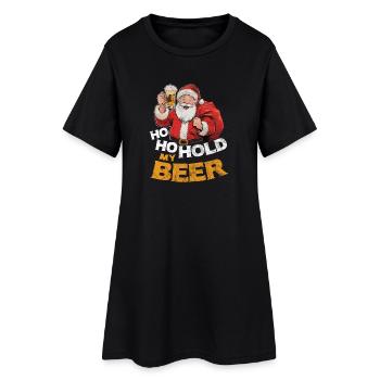Le Père Noël avec de la bière en disant Ho Ho Hold my Beer - Robe T-shirt Femme - noir - Devant