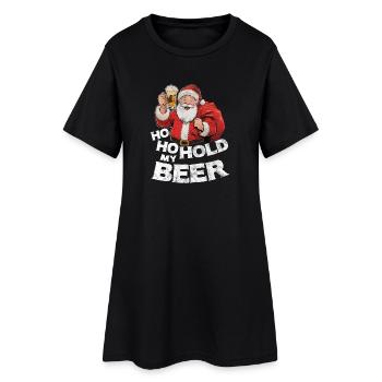 Le Père Noël avec de la bière en disant Ho Ho Hold my Beer - Robe T-shirt Femme - noir - Devant