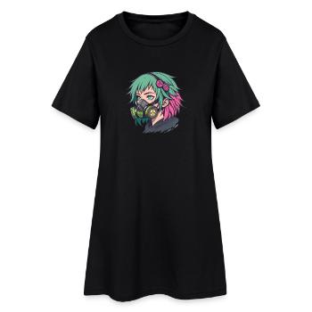 Masque à gaz néon Portrait punk - Robe T-shirt Femme - noir - Devant