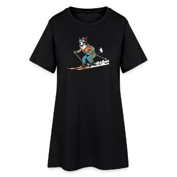Ski Chien Sports d’hiver Drôle Piste Héros - Robe T-shirt Femme - noir - Devant