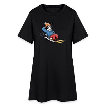 Entspannter Ski Hund Mit Sonnenbrille Und Mütze - Frauen T-Shirt-Kleid - Schwarz - Vorne