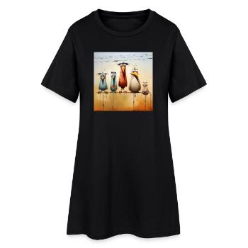flock of birds on a wire - Women’s T-Shirt Dress - black - Front