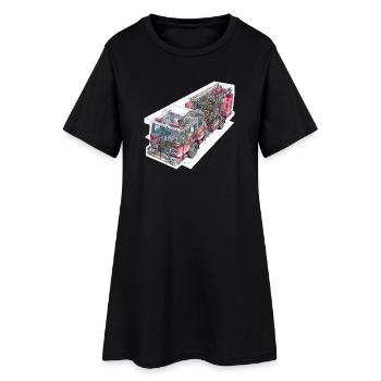 Feuerwehr Truck Detailtechnik - Frauen T-Shirt-Kleid - Schwarz - Vorne