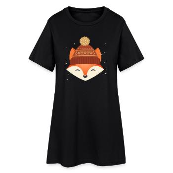 Cute fox head with winter hat – winter motif - Women’s T-Shirt Dress - black - Front