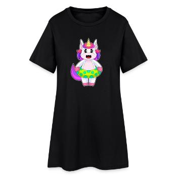 Unicorn Swimming Swim Ring Summer - Women’s T-Shirt Dress - black - Front