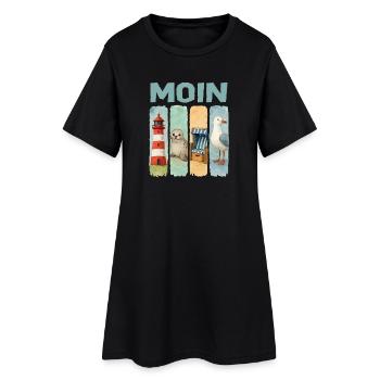 Phare de Moin, chaise de plage avec phoques, côte des mouettes - Robe T-shirt Femme - noir - Devant