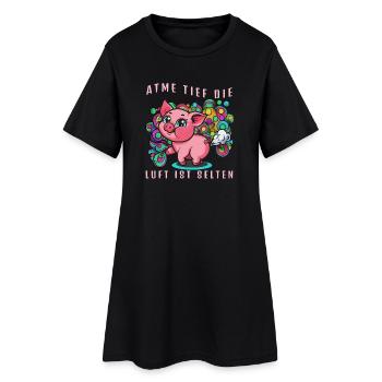 Pinkes Schwein mit bunten Ballons (Furtz) - Frauen T-Shirt-Kleid - Schwarz - Vorne