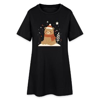 Ours avec chapeau de Père Noël – motif animalier pour l’hiver - Robe T-shirt Femme - noir - Devant
