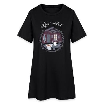 Gemütliche Winterszene "Ljus i mörkret" Skandinavisch De - Frauen T-Shirt-Kleid - Schwarz - Vorne