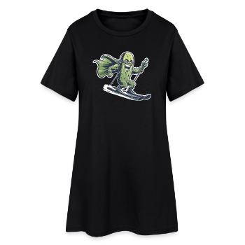 Super-héros Concombre Sur Skis Drôle Ski Humour - Robe T-shirt Femme - noir - Devant