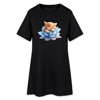 Kitten resting on blue succulents - Women’s T-Shirt Dress - black - Front