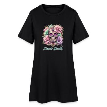 Fleurs Crâne Beauté Floraison - Robe T-shirt Femme - noir - Devant