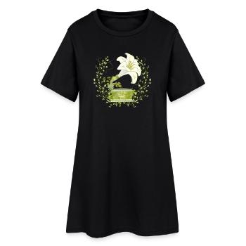 Lily Gramophone – Motif de musique florale en vert - Robe T-shirt Femme - noir - Devant