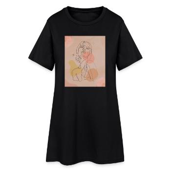 Line portrait with pastel spots - Women’s T-Shirt Dress - black - Front