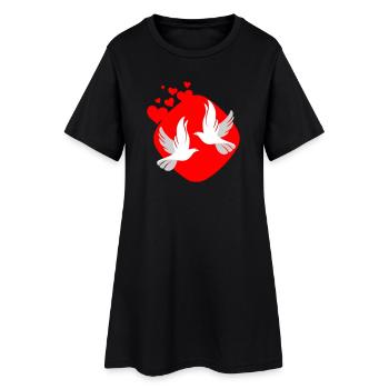 Colombe d amour sur fond rouge - Robe T-shirt Femme - noir - Devant