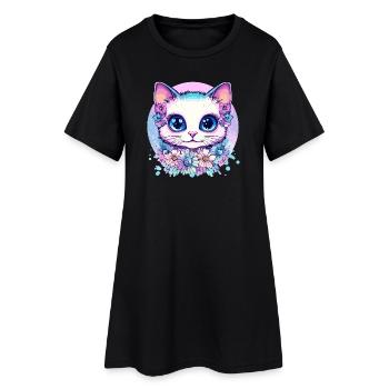 Chaton pastel avec couronne florale - Robe T-shirt Femme - noir - Devant