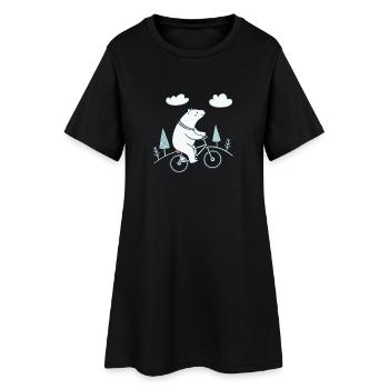 Ours blanc à vélo dans le paysage doux - Robe T-shirt Femme - noir - Devant